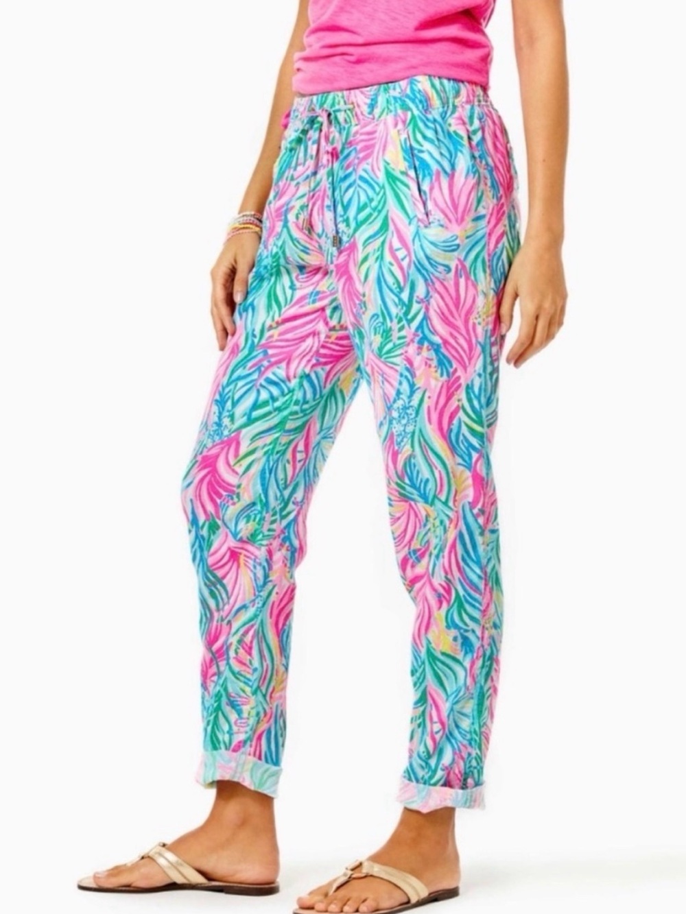 Lilly Pulitzer Taron 100% Linen Pant Large Sea Turtle Soiree Resort Pants XS
